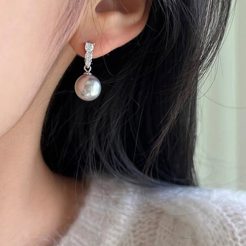 感锆石珍珠耳钉女法式韩国复古个性简约百搭气质时尚耳环耳饰