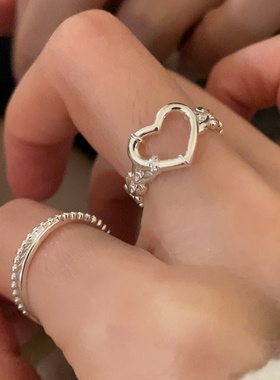 镂空金属爱心开口戒指女设计感甜美可爱精致个性时尚百搭指环戒子