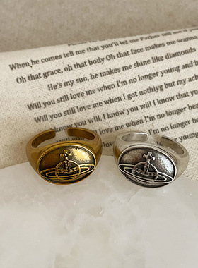 复古做旧椭圆金属星球开口戒指女独特感时尚气质百搭指环戒子