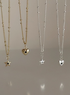 锆石金属爱心星星吊坠项链女小众复古个性百搭简约气质颈链锁骨链