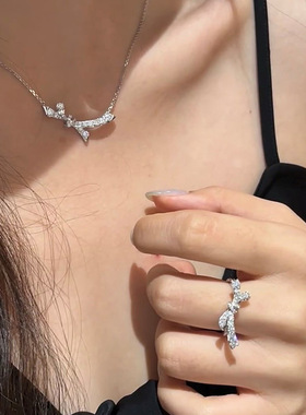 甜美感满锆蝴蝶结项链耳环戒指女时尚潮流气质百搭颈链锁骨链