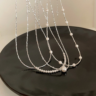 超细！碎银几两珍珠项链女极简个性百搭气质时尚碎银子颈链锁骨链