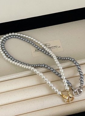 法式复古珍珠猪鼻子项链女小众简约时尚气质百搭颈链毛衣链