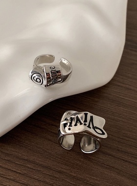 小众设计不规则金属字母戒指女韩国复古个性百搭气质时尚开口指环