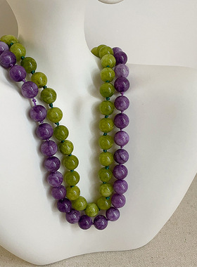 小清新天然石葡萄绿串珠项链女小众设计感温柔甜美百搭颈链毛衣链