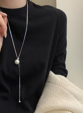 抽拉式珍珠长款项链女设计感小众复古个性简约百搭气质颈链毛衣链