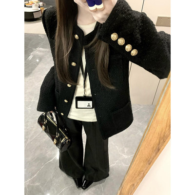 黑色小香风羽绒外套女小