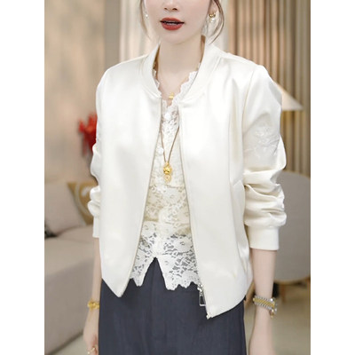 高级感微光缎短款外套女