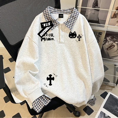 假两件POLO领卫衣女初高