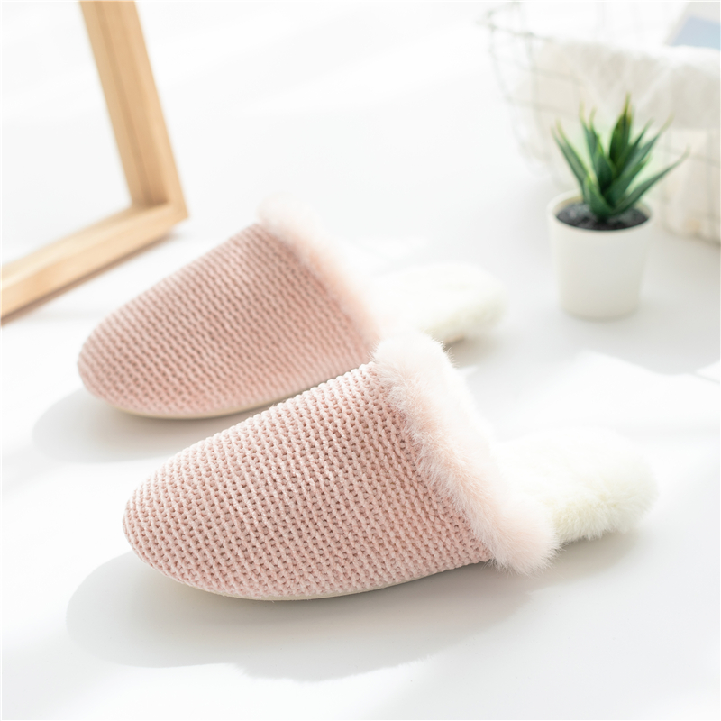 日式风静音木地板保暖加绒棉拖鞋