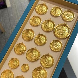 金包银黄财神吊坠实心古法錾刻招财纳福挂坠圆牌情侣款编织项链女