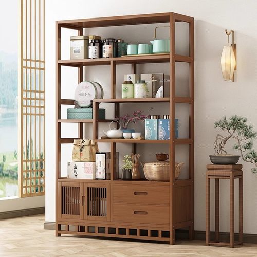博古架多宝阁茶叶展示柜新中式多功能茶室置物架客厅隔断摆件架子