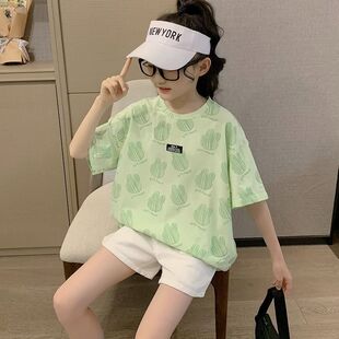 冰丝短袖T恤女童夏装洋气2026上衣新款中大童时髦潮童装薄款儿童