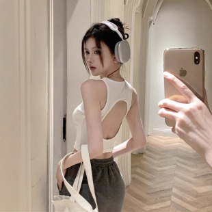 奧特萊斯清倉(cāng)撿漏純欲風(fēng)甜辣妹鏤空背心女裝 黑色內(nèi)搭 無袖 2025夏季