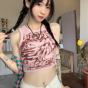 復(fù)古工字小背心吊帶女夏季 奧特萊斯清倉(cāng)撿漏美式 甜辣外穿粉色辣妹