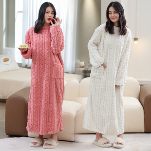 奥特莱斯清仓捡漏珊瑚绒睡衣女秋冬加厚保暖宽松珊瑚绒家居服睡衣