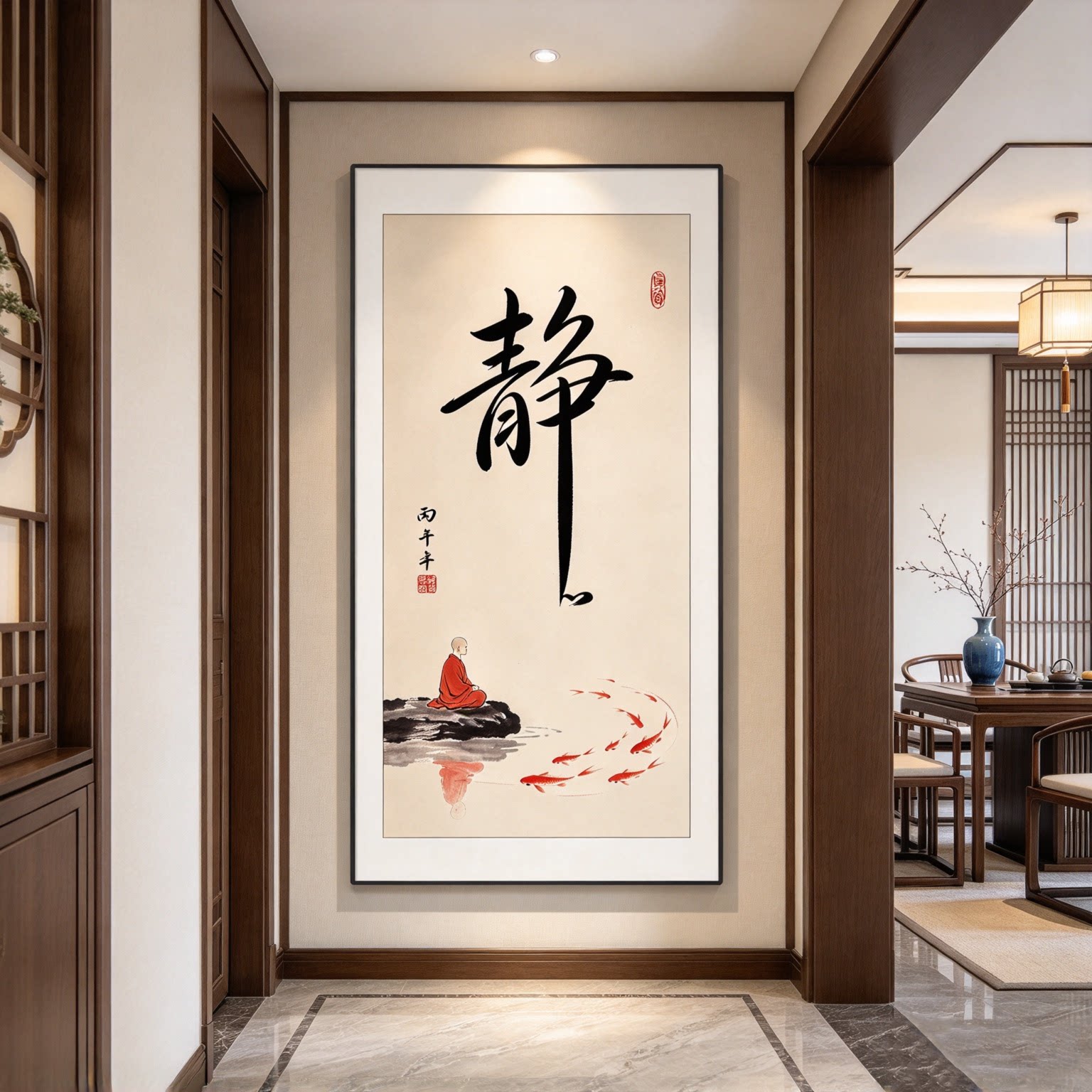 静心书法字画入户玄关装饰画竖版禅意茶室书房办公室新中式挂画