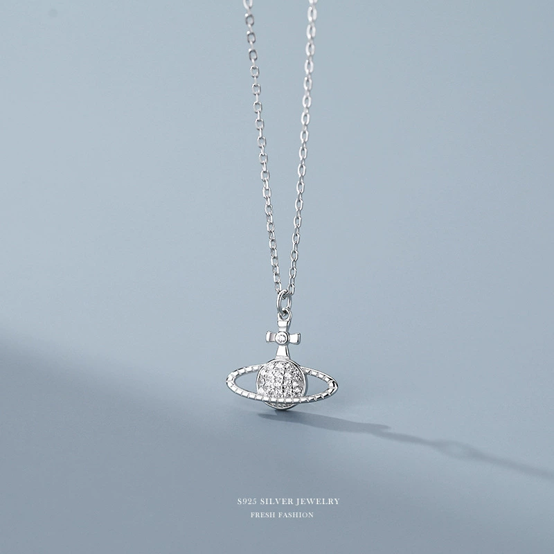 2025新款设计s925环绕星球项链女ins小众设计感镶满钻锁骨链送人