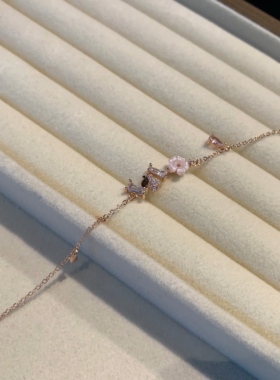 兮星泊 幸运之花纯银流苏微镶锆石花朵 S925银 手链