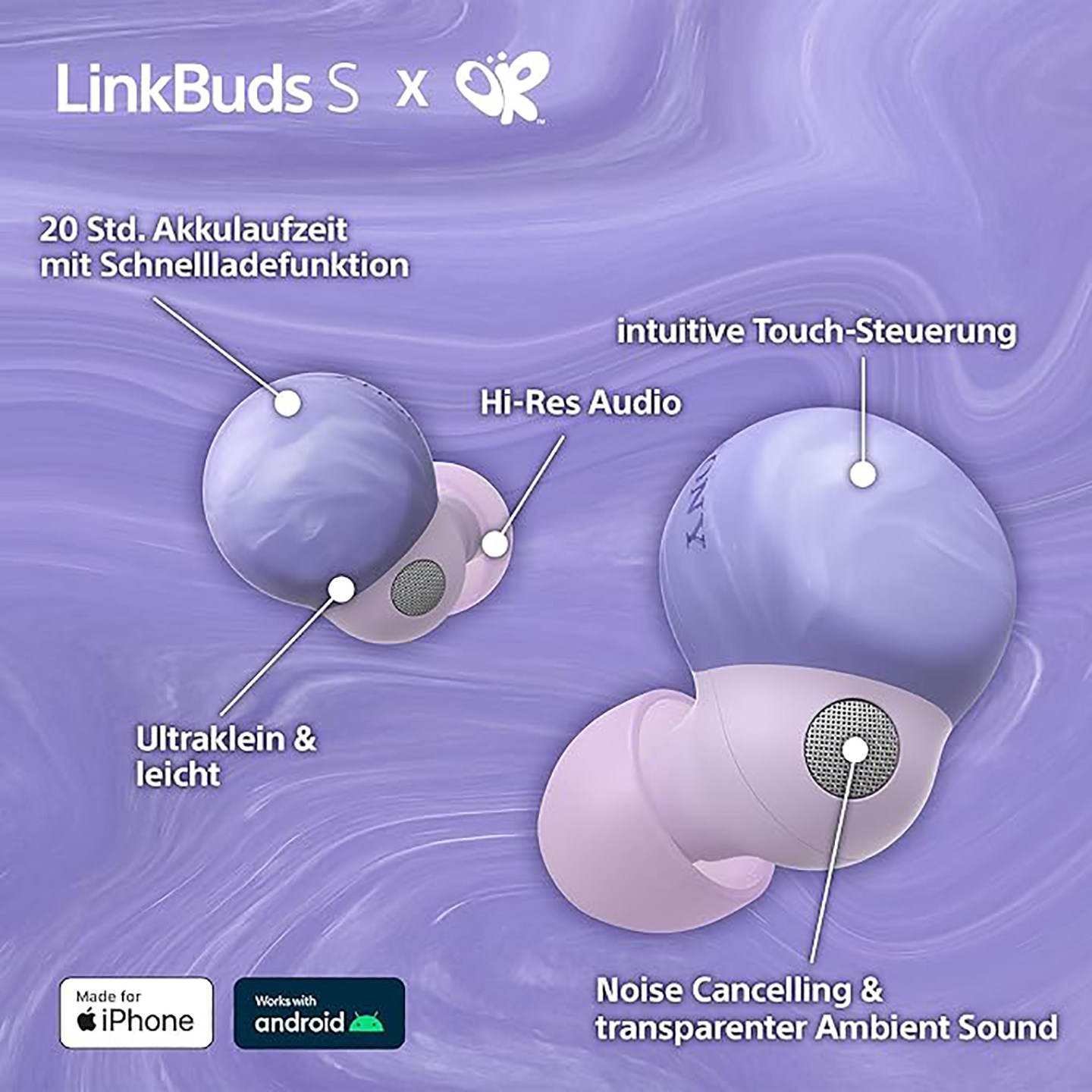 适用于索尼LinkBuds S Olivia紫罗兰无线蓝牙耳机降噪充电仓双耳