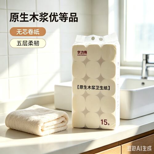 李功南家用无芯原生木浆优等品卫生纸五层加厚单片12.7*13.8cm