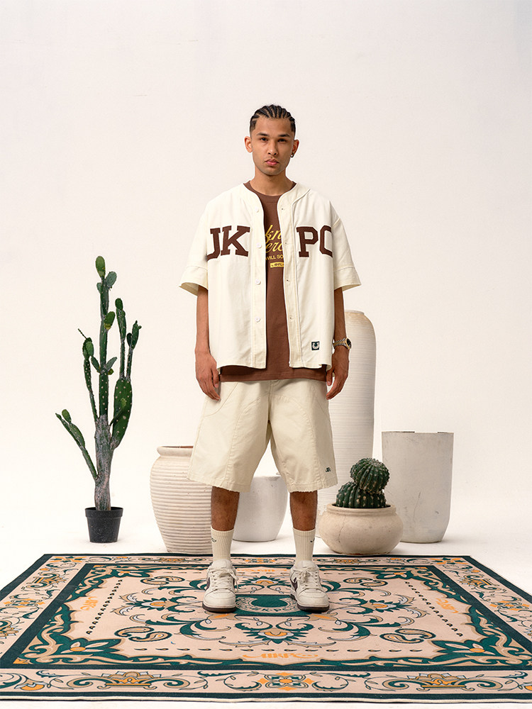 UKPC 여름 패치 자수 야구 칼라 반팔 카디건 레트로 티셔츠 아메리칸 트렌디 하이 스트리트 루즈 커플 반팔