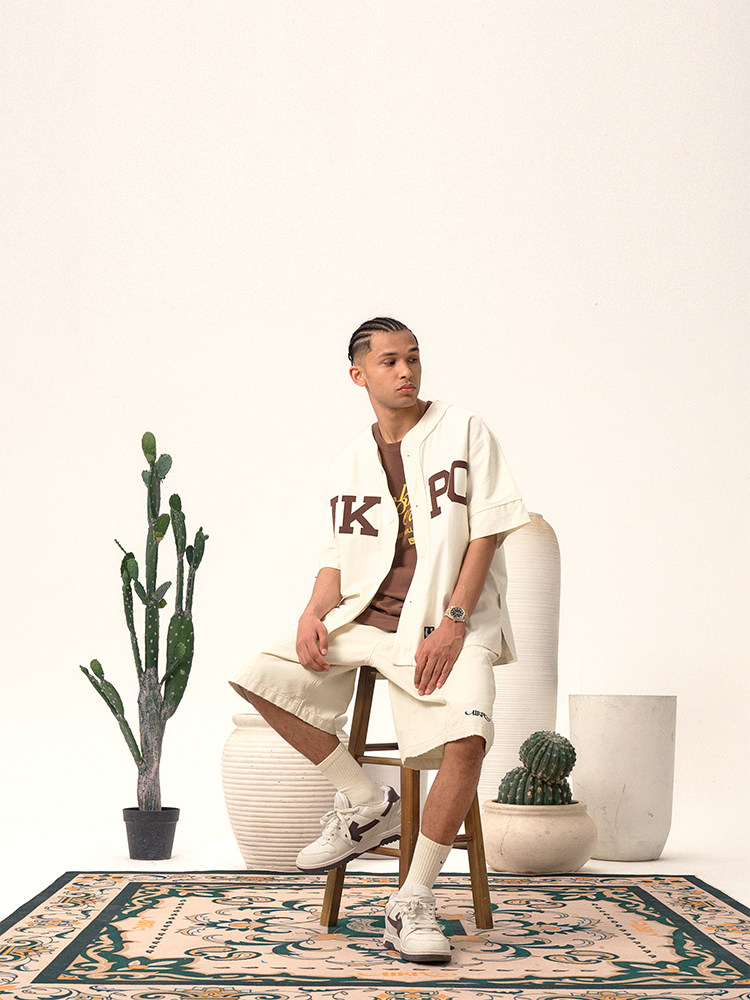 UKPC 여름 패치 자수 야구 칼라 반팔 카디건 레트로 티셔츠 아메리칸 트렌디 하이 스트리트 루즈 커플 반팔