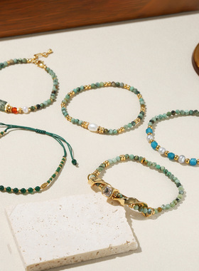 lishan绿色手链合集 夏日缤纷天然半宝石串珠清新手串手饰女