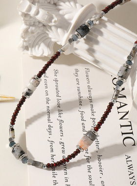 GARY工作室日式新款小众设计进口米珠天然石手工串珠项链时尚