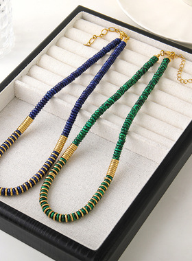 天然石青金石飞盘串珠项链不掉色女复古埃及轻奢高级感锁骨链项饰