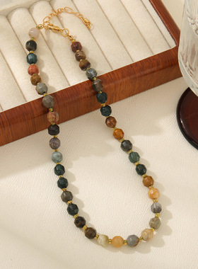 禅意新中式天然转运石手工串珠项链潮流国风复古轻奢感锁骨链