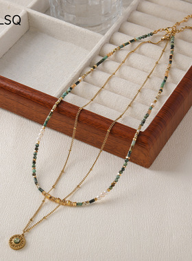 新款天然淡水珍珠非洲松石手工串珠项链原创设计小众捷克珠锁骨链