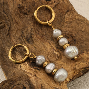显脸小温柔气质 小众不撞款 GARY工作室法式 复古天然灰珍珠耳坠