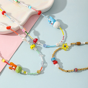GARY工作室日韩童趣风蓝兔子项链 彩虹米珠串珠蘑菇女生百搭小众