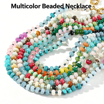 gary工作室亚马逊爆款天然石项链8mm彩色串珠项链饰品女气质圆珠