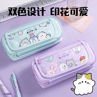 得力幽幽家族联名双层笔袋大开口卡通文具盒小学生用大容量铅笔盒