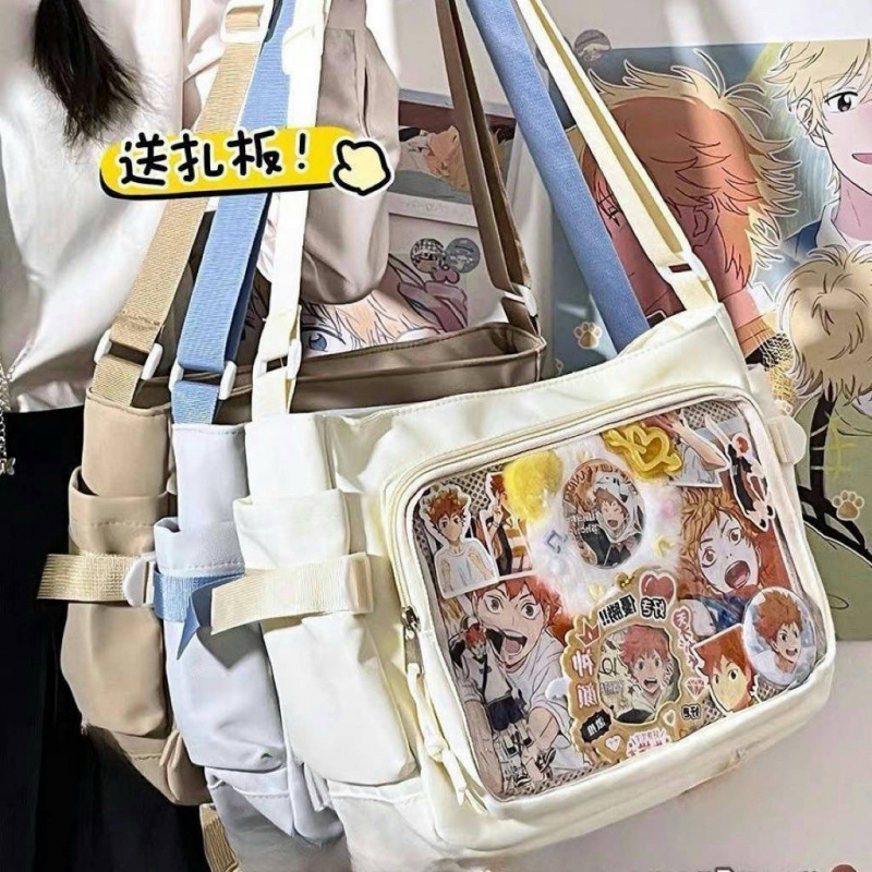 学院风百搭简约大容量邮差包女透明吧唧单肩包斜挎娃包痛包托特包