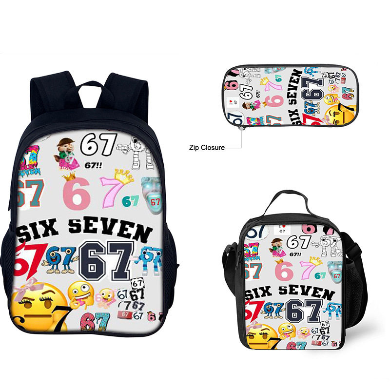 新品67梗印花周边书包中小学生six seven书包冰袋三件套