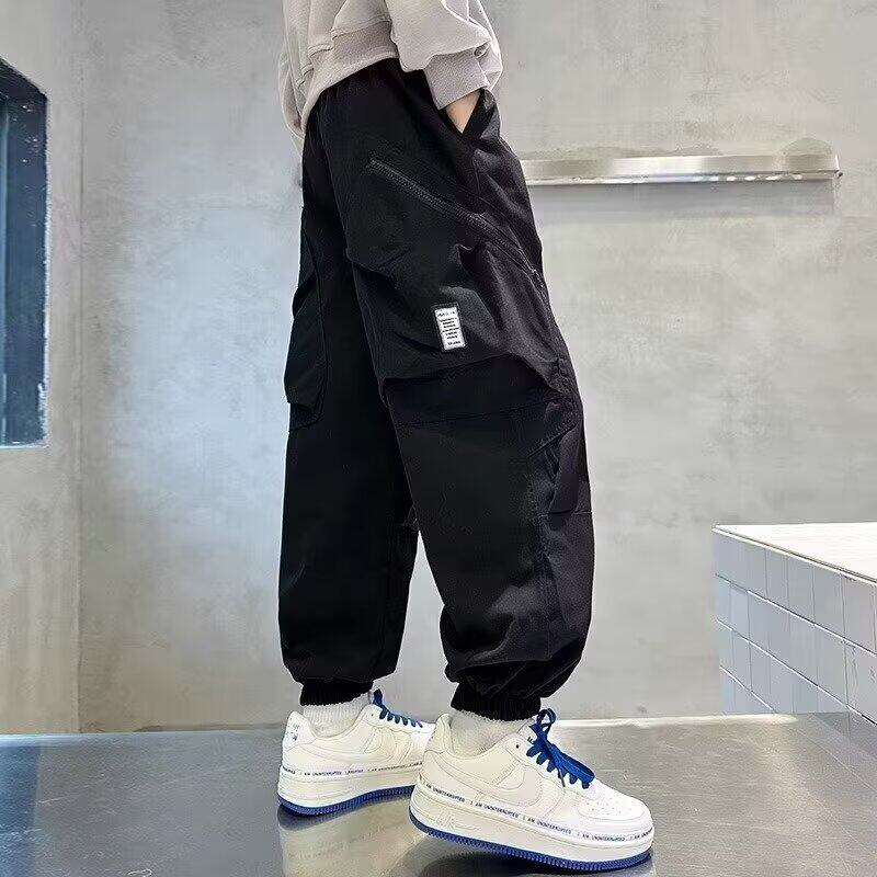 男童裤子春秋款2026新款中大童秋季儿童酷帅男孩拼接工装休闲长裤