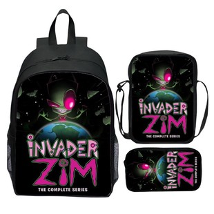 新品印花Invader Zim三件套装书包 卡通外星入侵者ZIM小学生背包