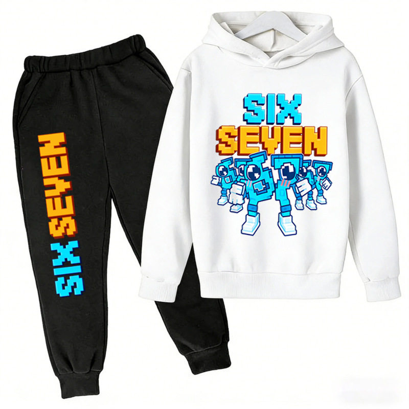 新款six seven 67印花儿童连帽薄款卫衣春秋时尚男女童套装