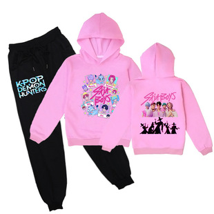 Kpop猎魔女团周边印花儿童春秋薄款 连帽卫衣潮流休闲束脚长裤