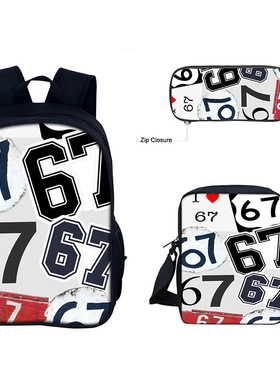 新品67梗印花周边书包中小学生six seven轻便书包背包三件套