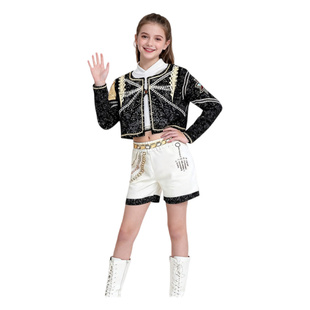 衣服女孩流行歌手服装圣诞节儿童扮演服恶魔猎人黑金童装