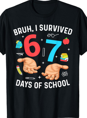 Six Seven 6 7个性印花圆领短袖欧美宽松运动衫休闲上衣