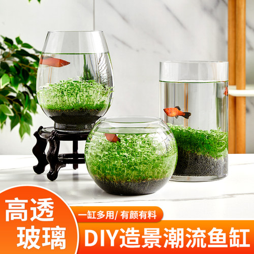 生态桌面鱼缸久米格玻璃圆形金鱼