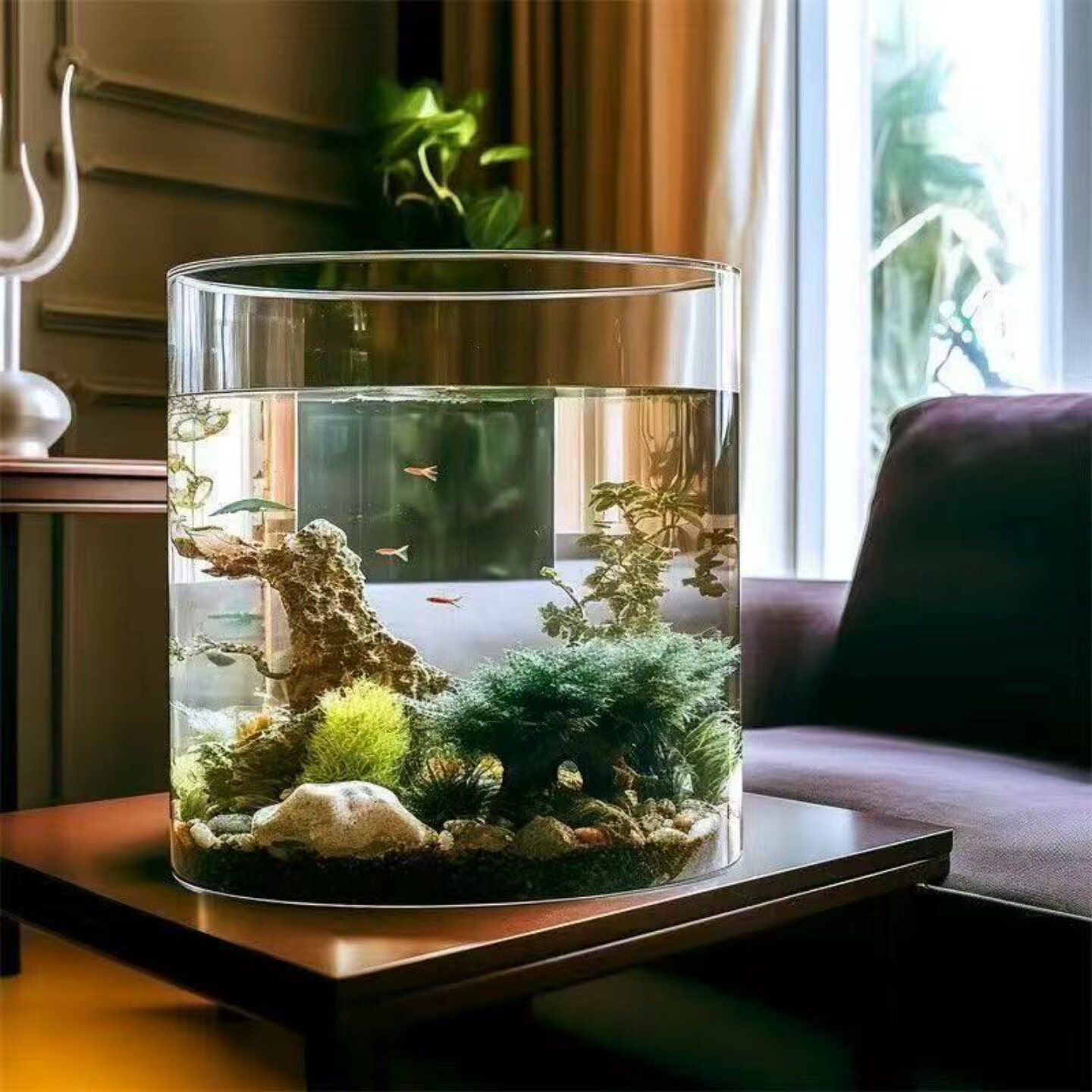 加厚大号玻璃圆筒鱼缸圆柱形透明金鱼缸办公室桌面水培小型生态缸