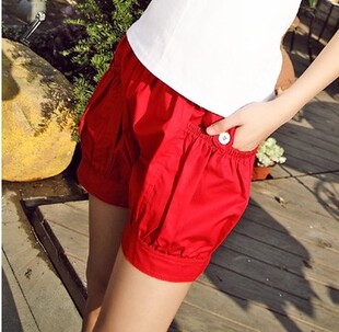 五分灯笼裤 休闲家居红色棉布热裤 女夏宽松外穿高腰2021新大码 短裤