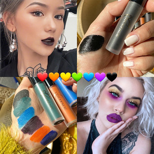 黑暗系口红万圣节黑色欧美妆唇釉蓝色绿色紫色南瓜色牛血色奇葩色