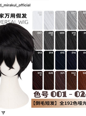 ND家毛娘万用倒毛短发001-024色cos假发银灰白黑深棕褐姜红色反翘